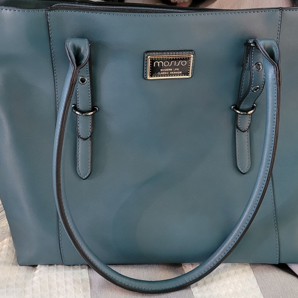 DARK TEAL PU LEATHER LAPTOP BAG